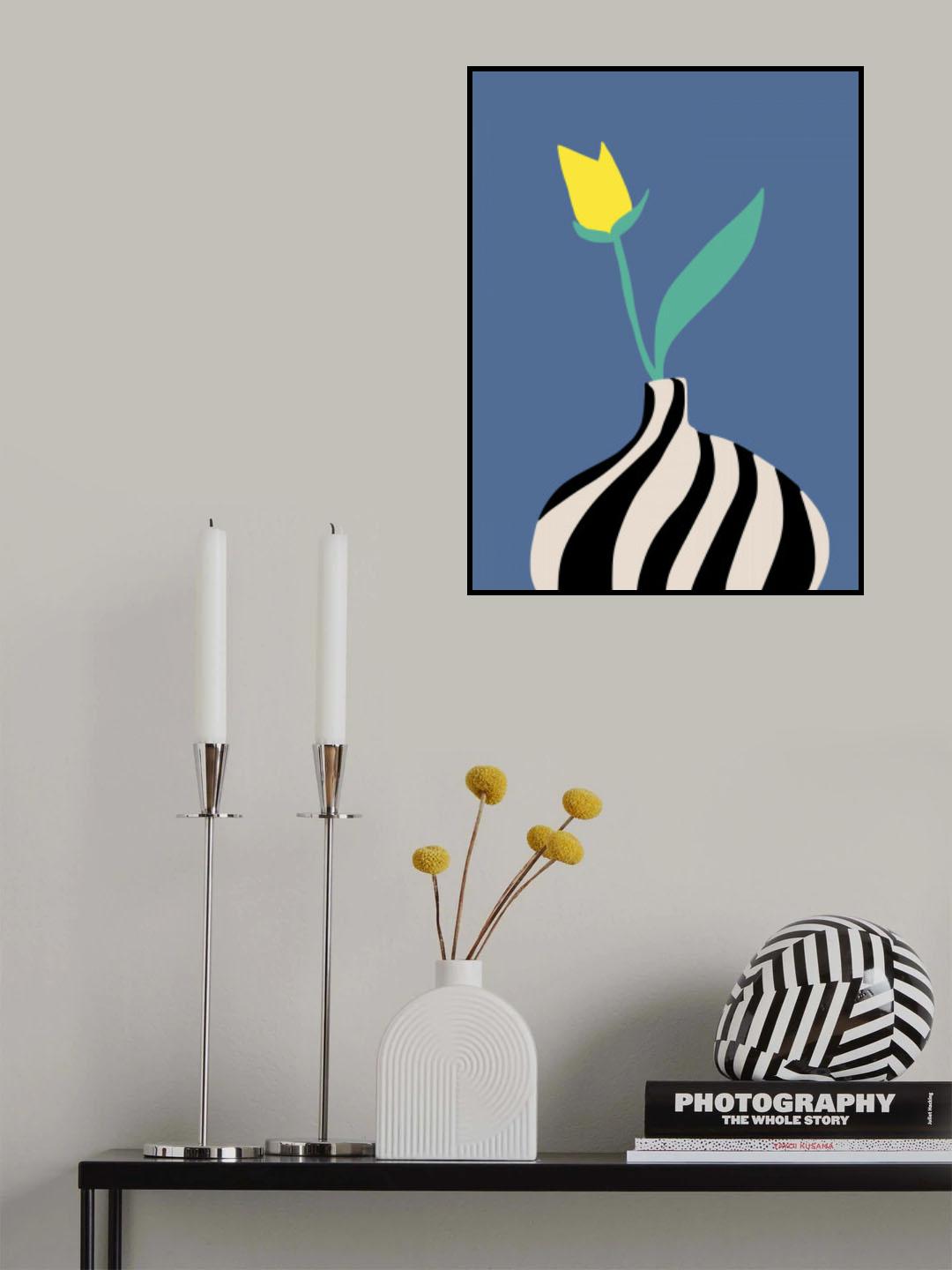 Black and White Striped Vase Poster och Canvastavla