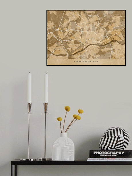 Sepia vintage map of Frankfurt Germany Poster och Canvastavla