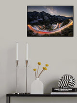 Footwall mountain road under the starry sky Poster och Canvastavla