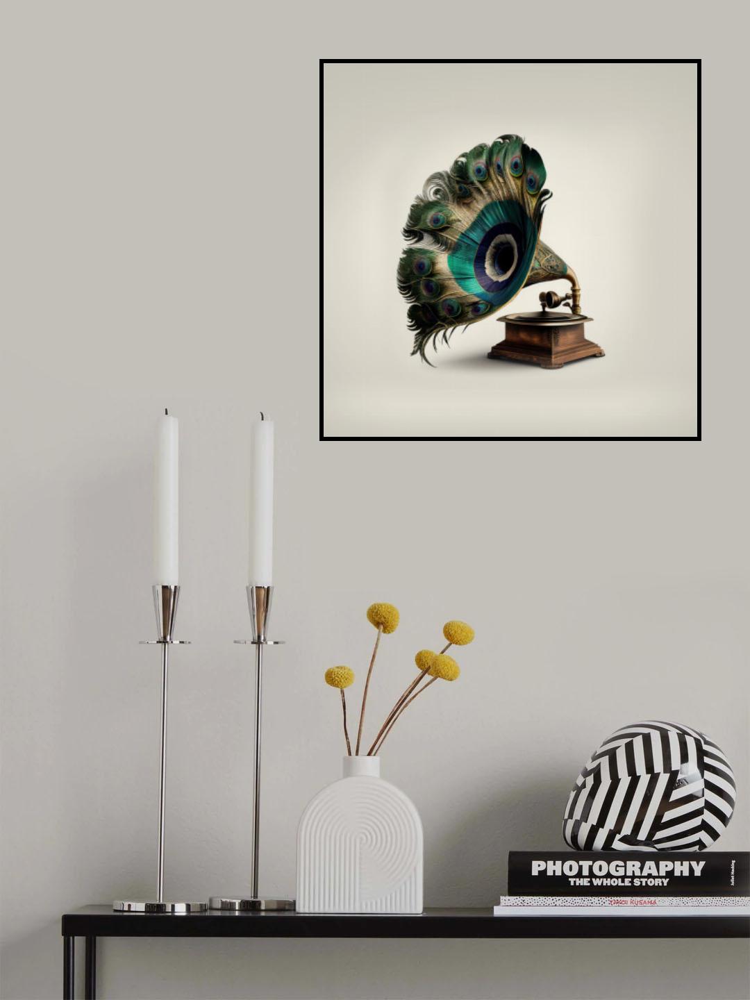 Peacock Gramaphone Poster och Canvastavla