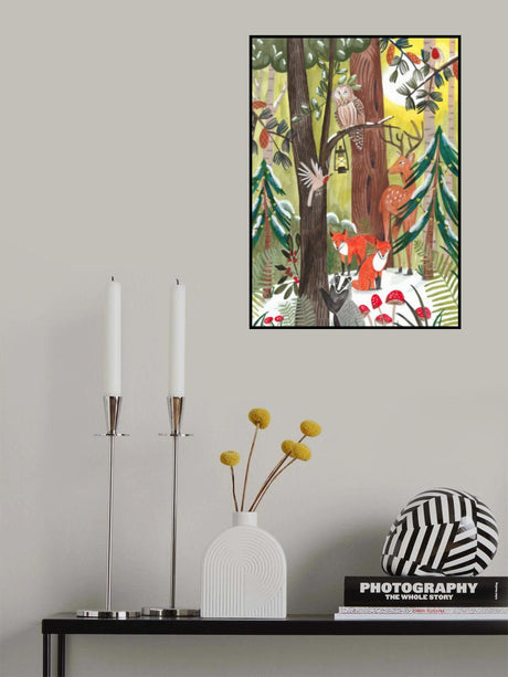 Green Christmas forest with animals Poster och Canvastavla
