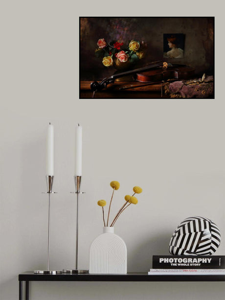 Still life with violin and flowers Poster och Canvastavla