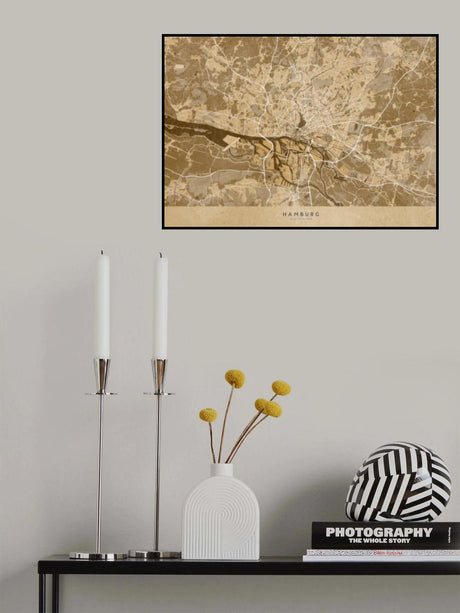 Sepia vintage map of Hamburg Germany Poster och Canvastavla