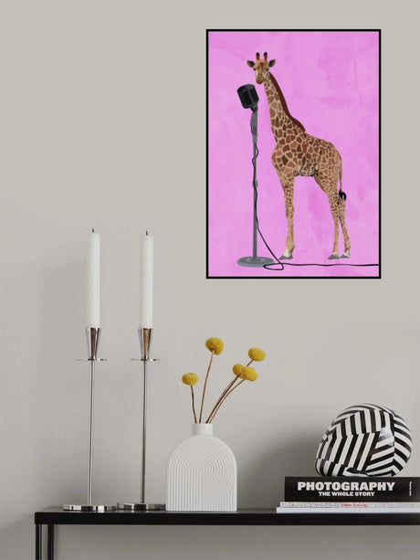 Giraffe Microphone Pink 01 Poster och Canvastavla