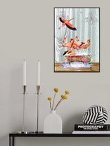 A flurry of Flamingos &amp; Bubbles Poster och Canvastavla