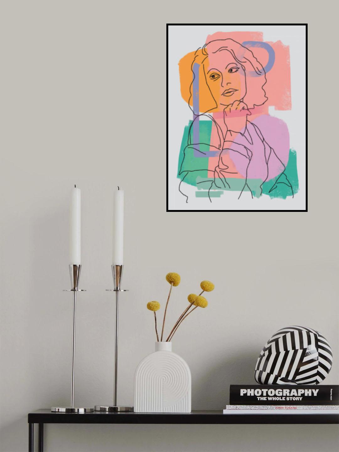 Line Art Portrait  With Abstract Paint Poster och Canvastavla