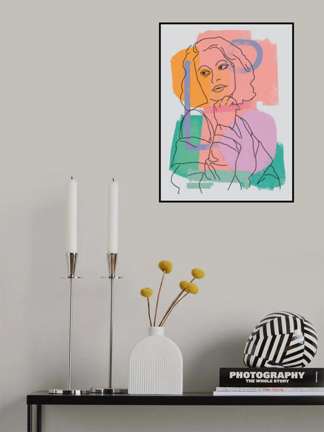 Line Art Portrait  With Abstract Paint Poster och Canvastavla