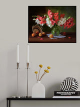 Still life with gladioli and peaches Poster och Canvastavla