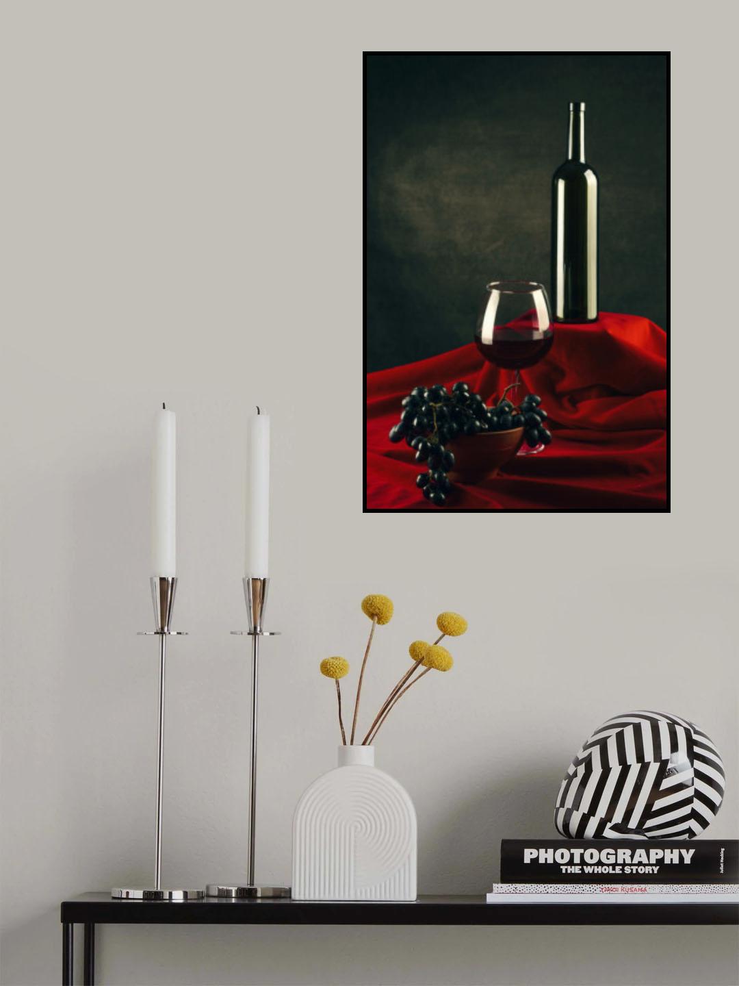 Still life with wine and grapes Poster och Canvastavla