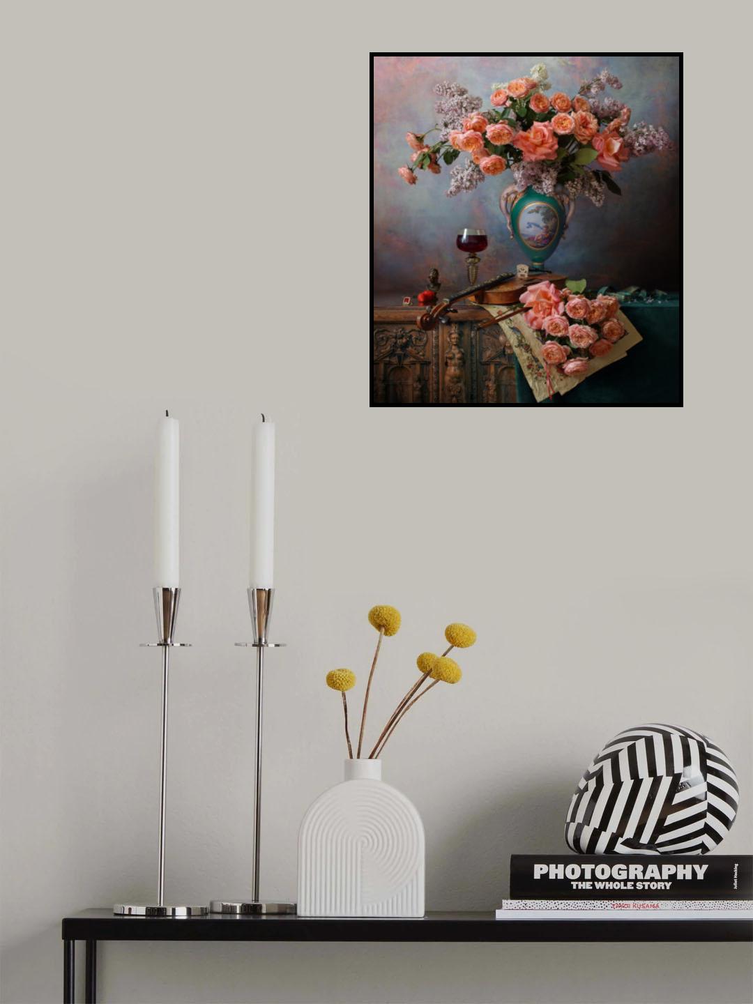 Still life with violin and roses Poster och Canvastavla