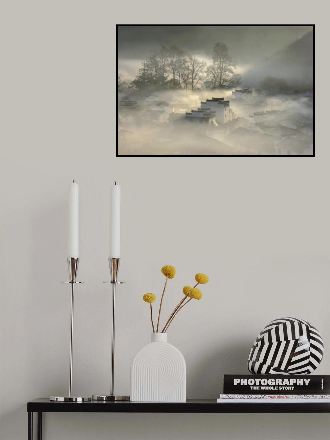 The Village in Morning Mist Poster och Canvastavla