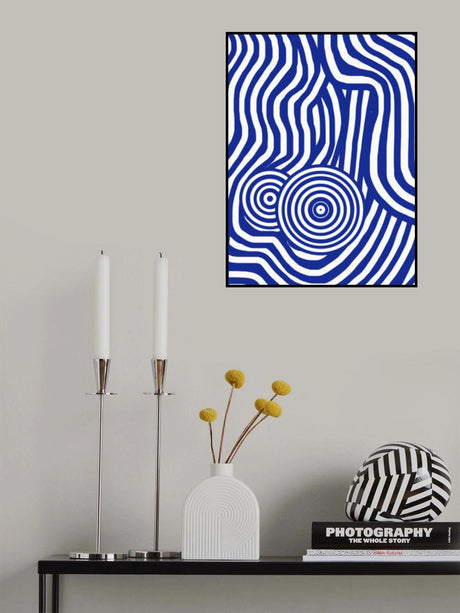 Blue and White Striped Seated Nude Poster och Canvastavla