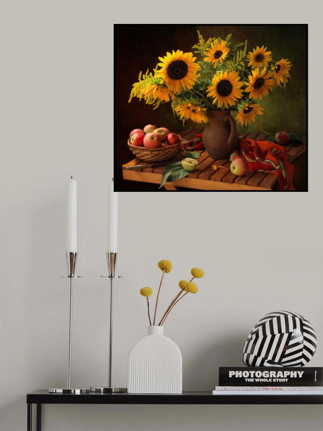 Still life with sunflowers and apples Poster och Canvastavla