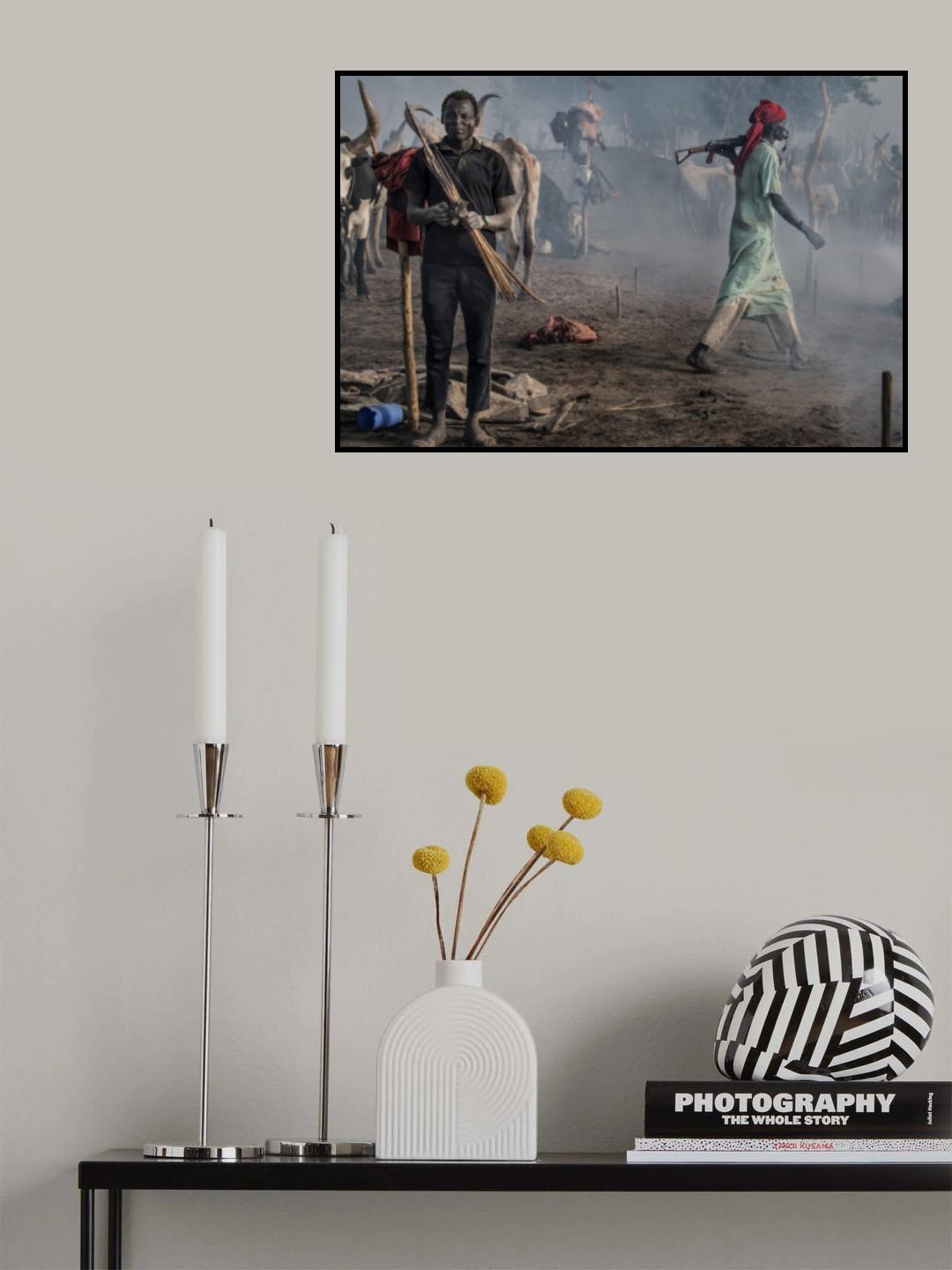 In a Mundari camp some use firearms while others use bows and arrows Poster och Canvastavla