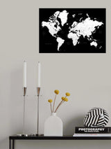 Black and white world map with cities, Connie Poster och Canvastavla