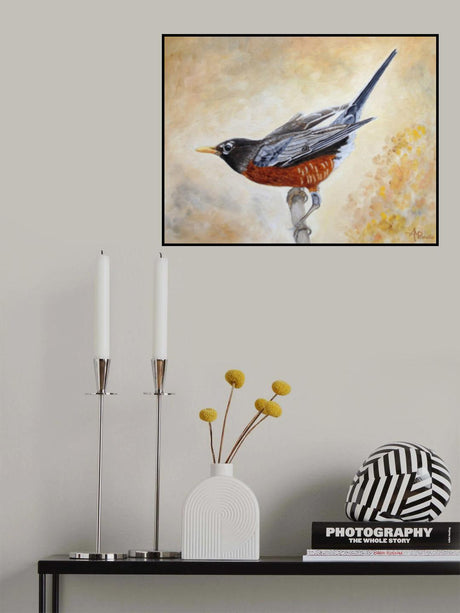 Morning Stretch American Robin Poster och Canvastavla