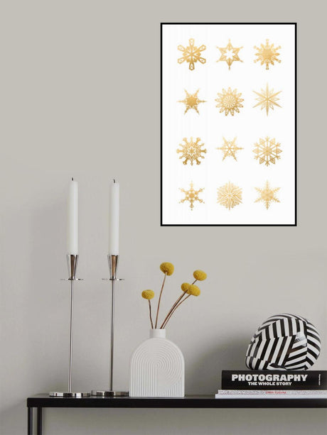 Twelve geometric snowflakes in gold Poster och Canvastavla