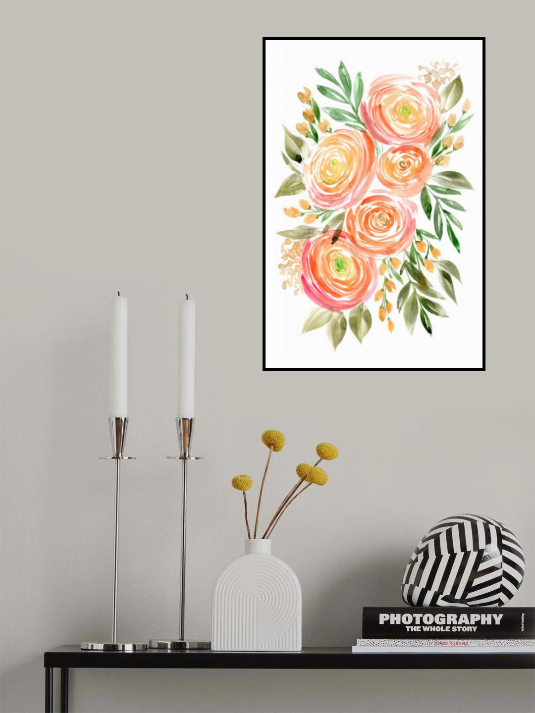 Begonia ranunculus bouquet in coral Poster och Canvastavla