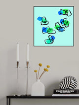 Blue Abstract Shapes Watercolor On Mint Poster och Canvastavla