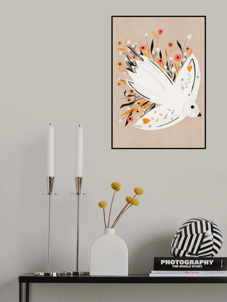 Seagull in Flowers illustration Poster och Canvastavla
