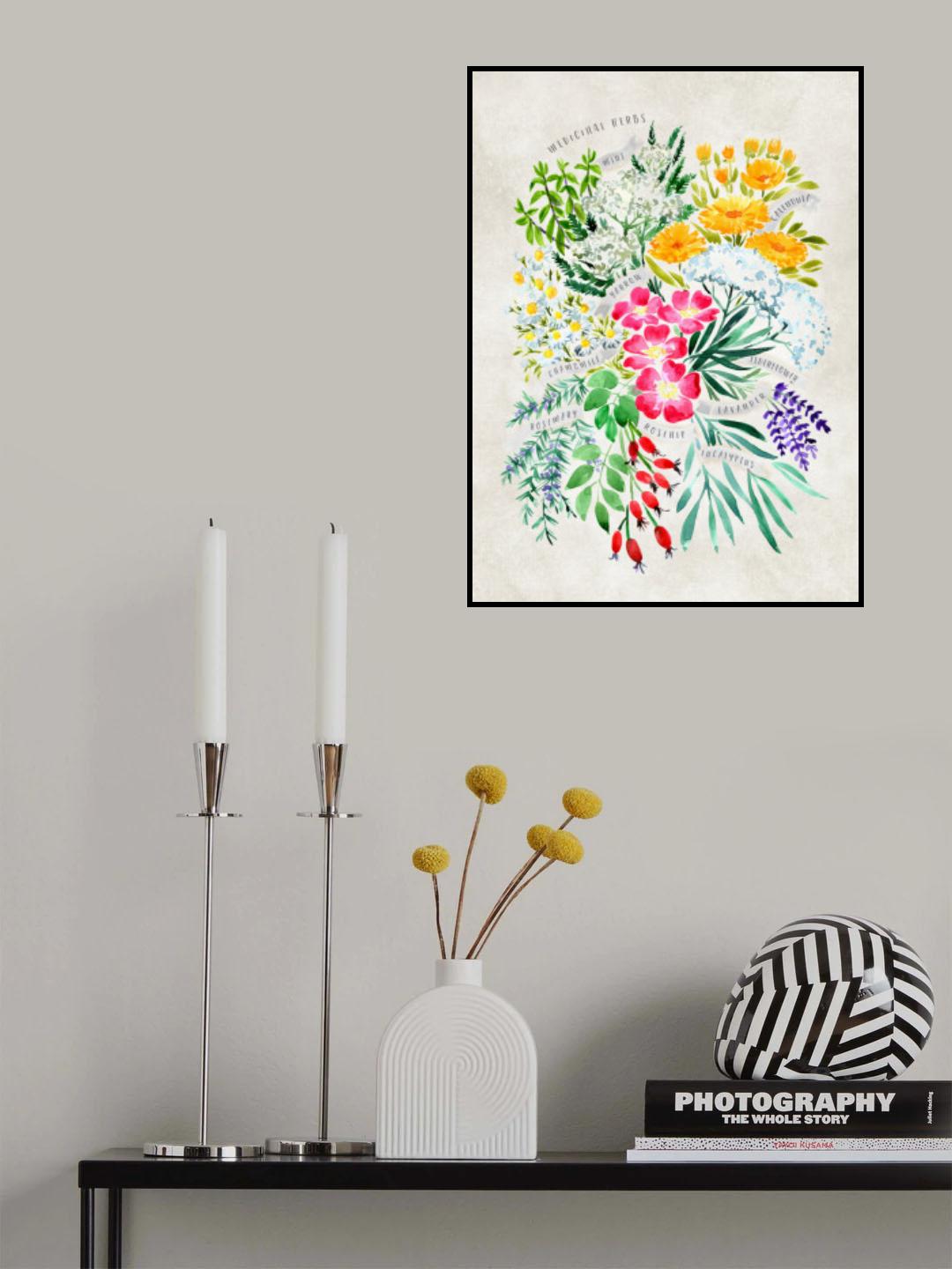 Medicinal herbs in vintage gray Poster och Canvastavla