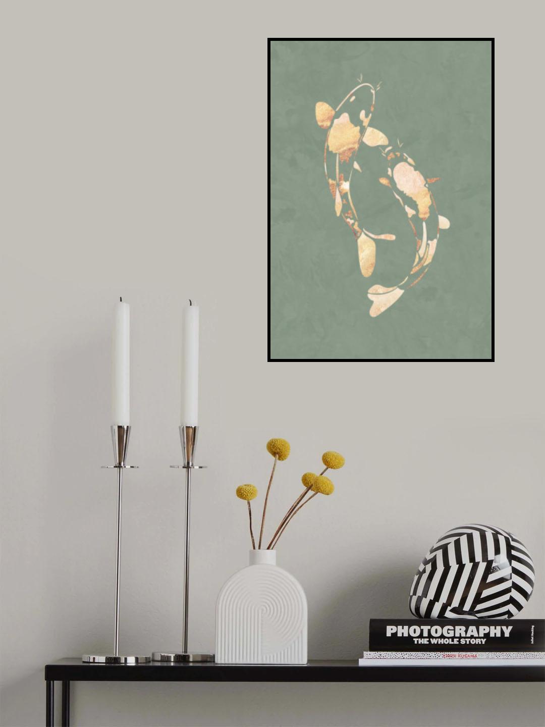 Sage Green Gold Koi Fish 2 Poster och Canvastavla