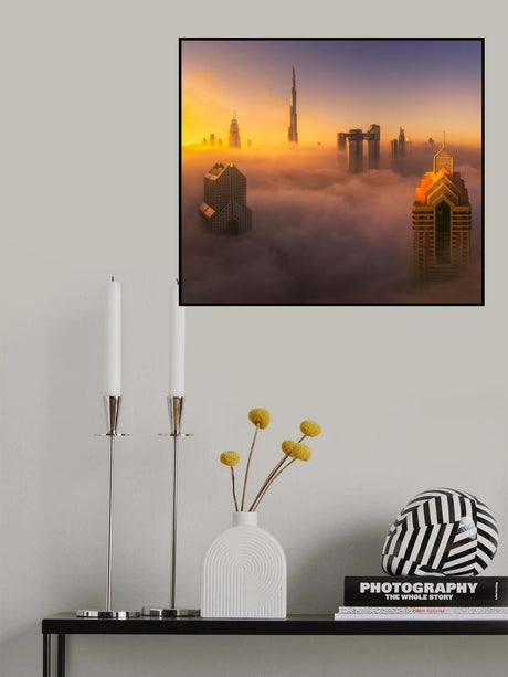 Dubai foggy sunrise in the city A738873 Poster och Canvastavla