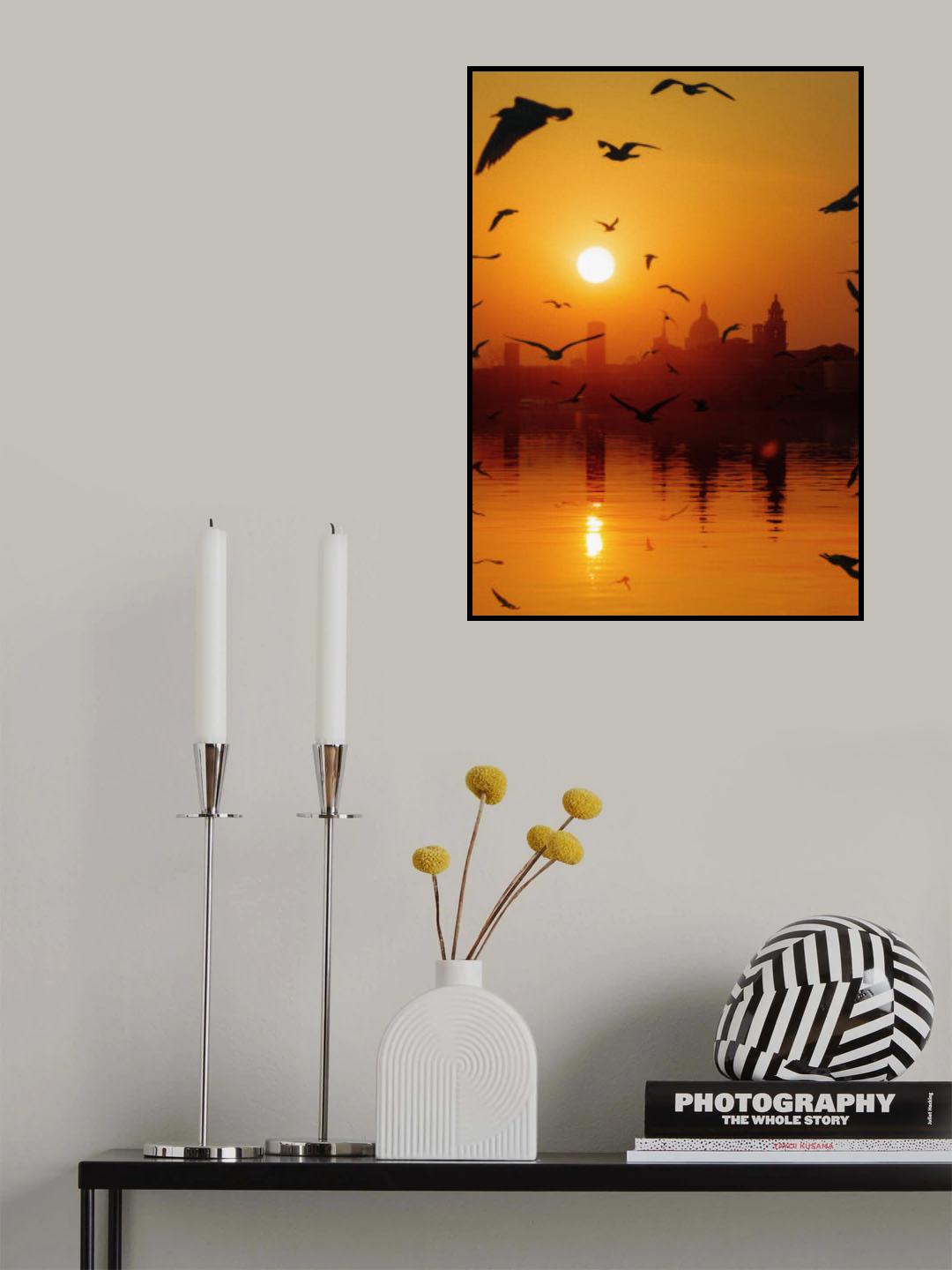 Sunset Birds Lake Poster och Canvastavla