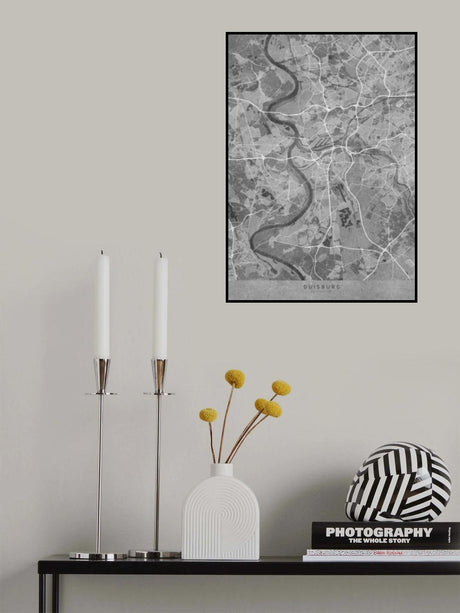 Gray vintage map of Duisburg Germany Poster och Canvastavla