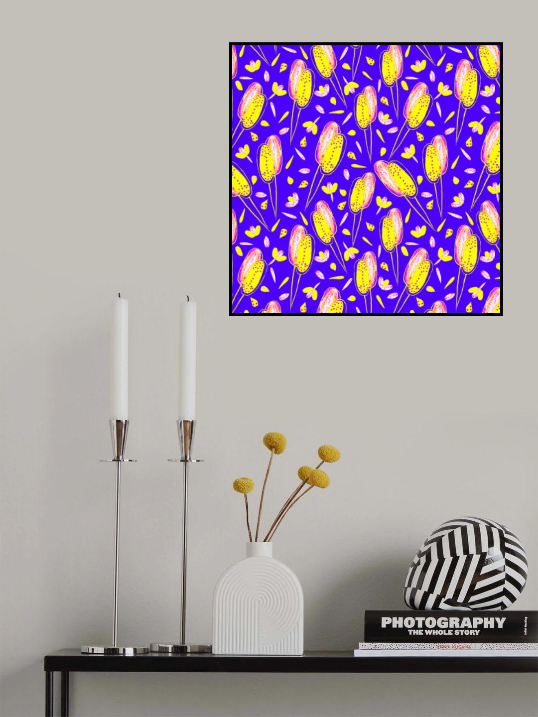Floral Twosome Lavender Yellow On Blue Poster och Canvastavla