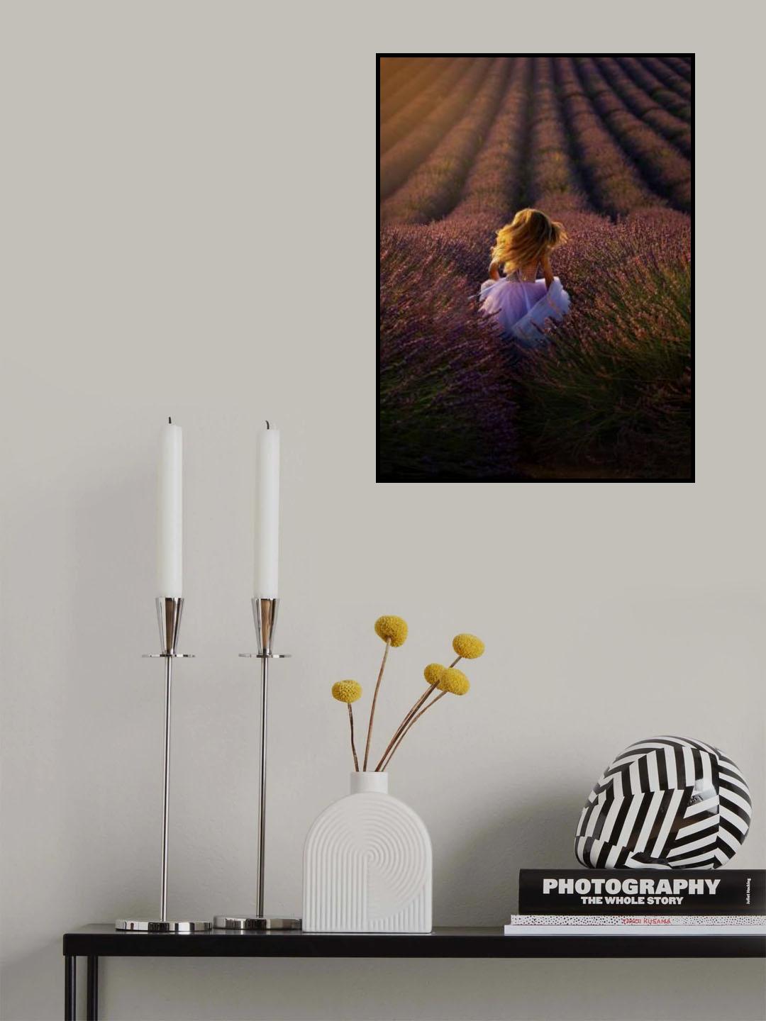 A Girl Running towards the Flower Field Poster och Canvastavla