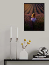 A Girl Running towards the Flower Field Poster och Canvastavla
