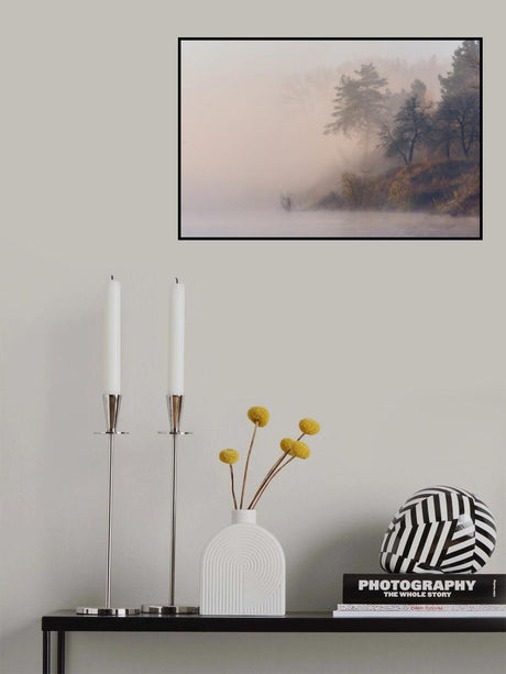 Foggy autumn morning on the river Poster och Canvastavla