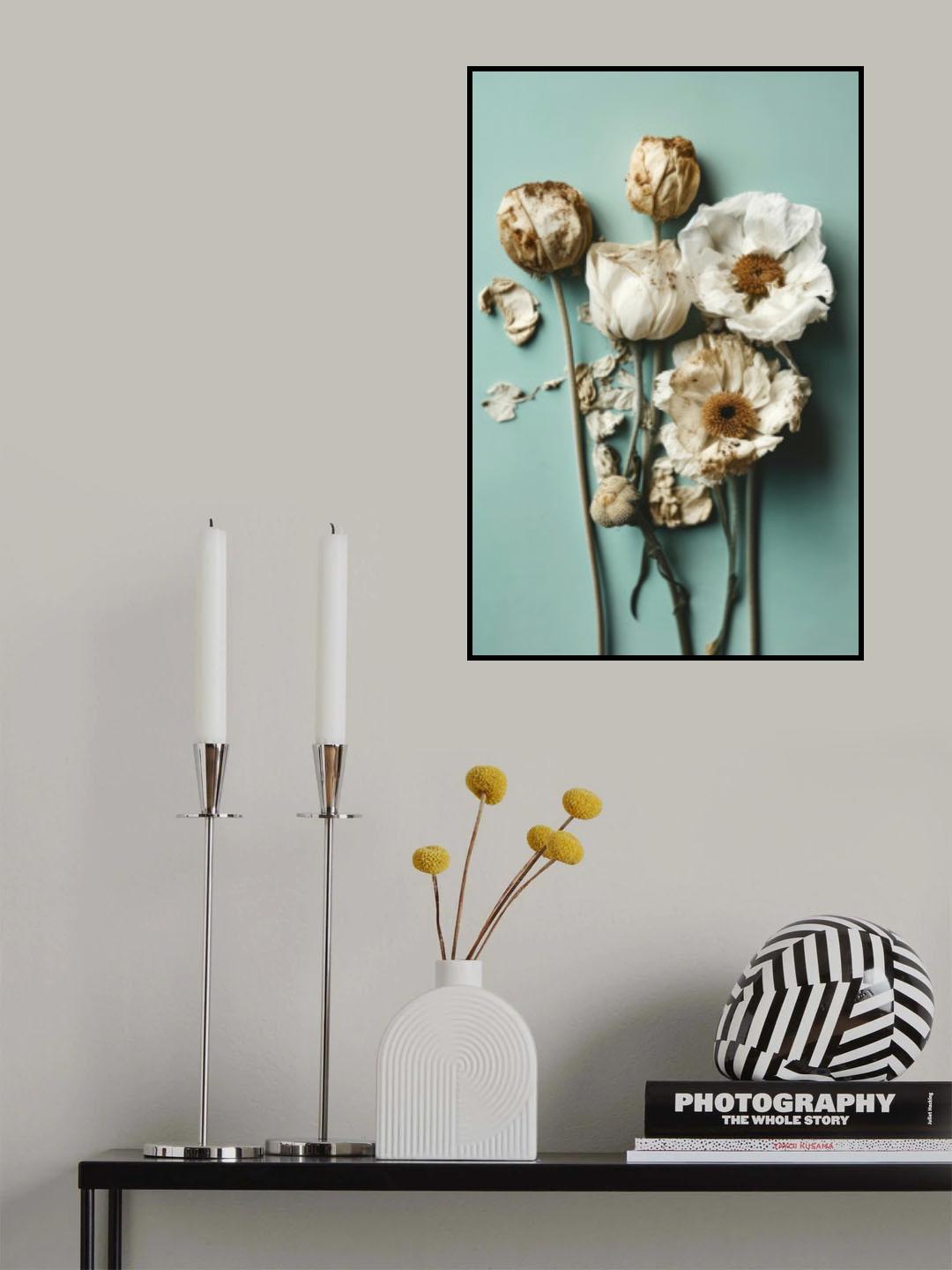 Dry Flowers on Turquoise Background Poster och Canvastavla