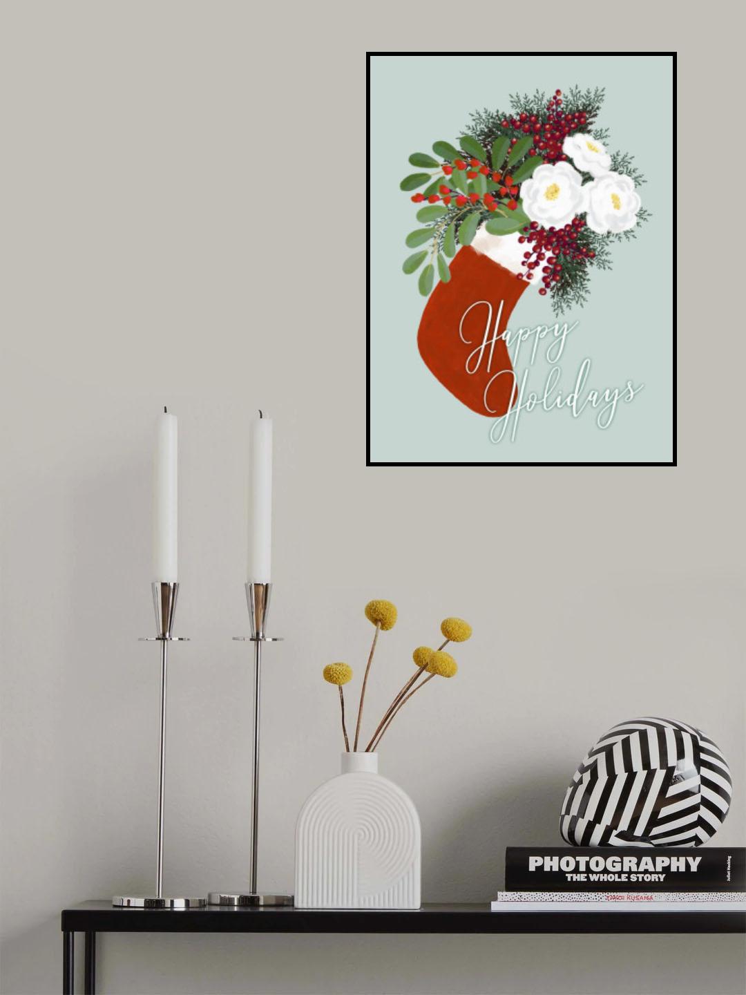 Floral Stocking Happy holidays Poster och Canvastavla
