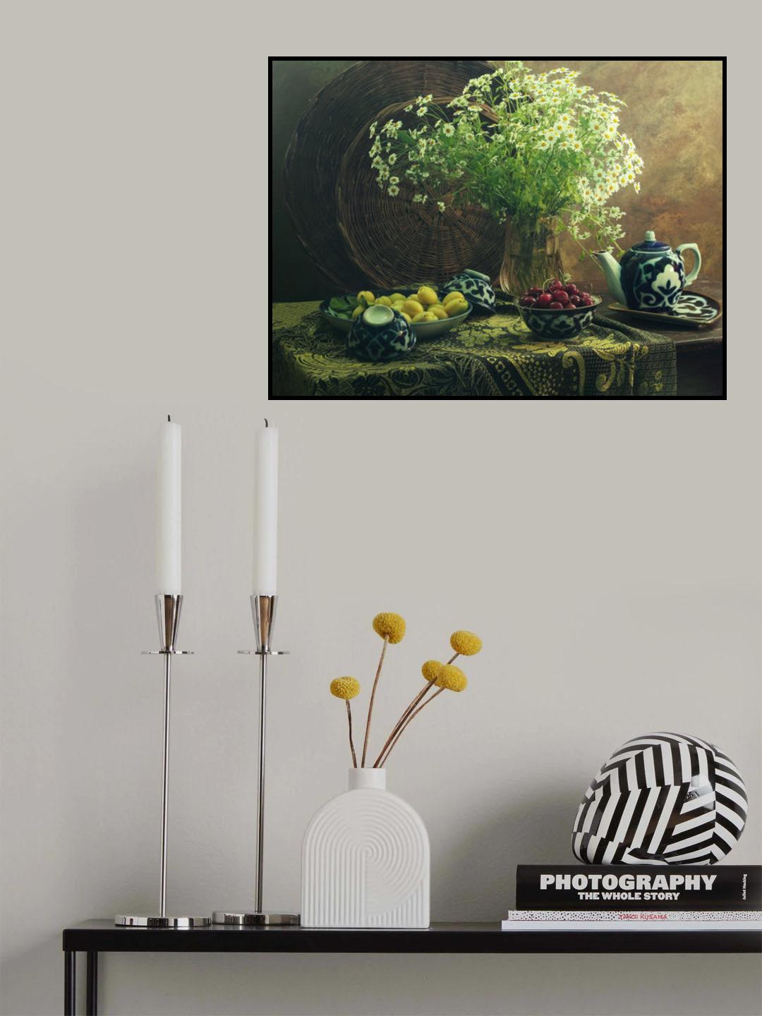 Still life with Cherry and Chamomiles Poster och Canvastavla