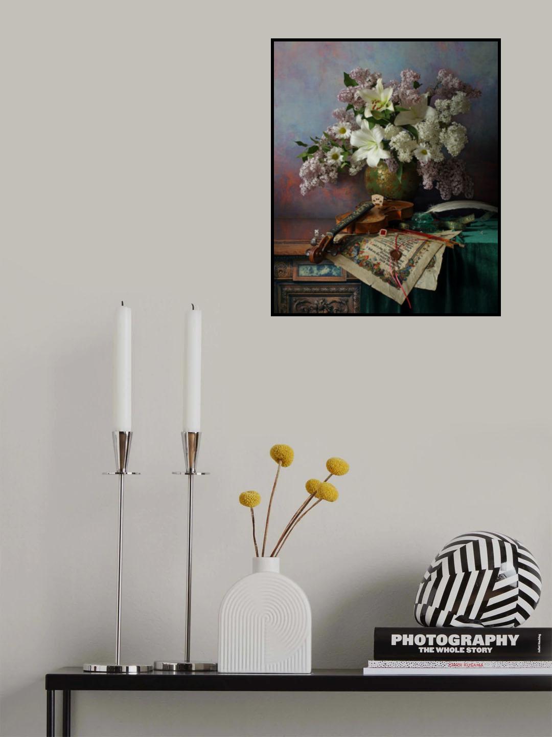 Still life with violin and flowers Poster och Canvastavla