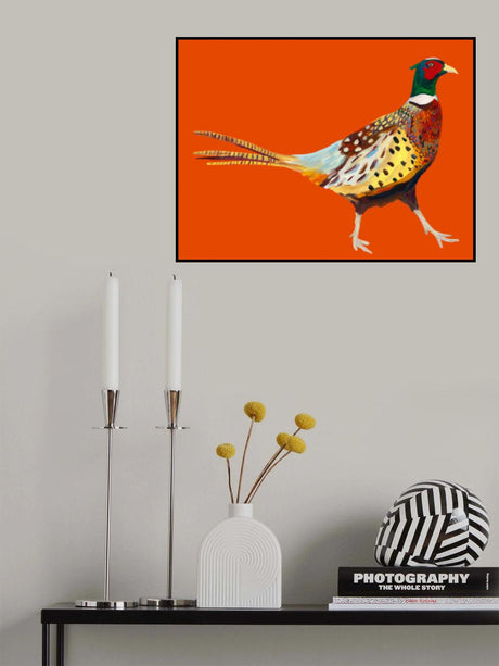 Strutting Pheasant On Orange Poster och Canvastavla