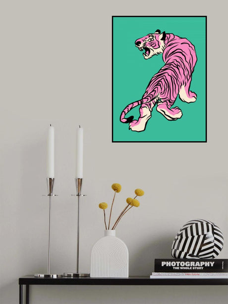 Tiger In Pink and Green Poster och Canvastavla