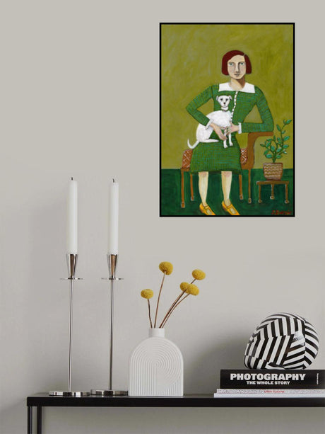 Vintage Lady with her white dog Poster och Canvastavla