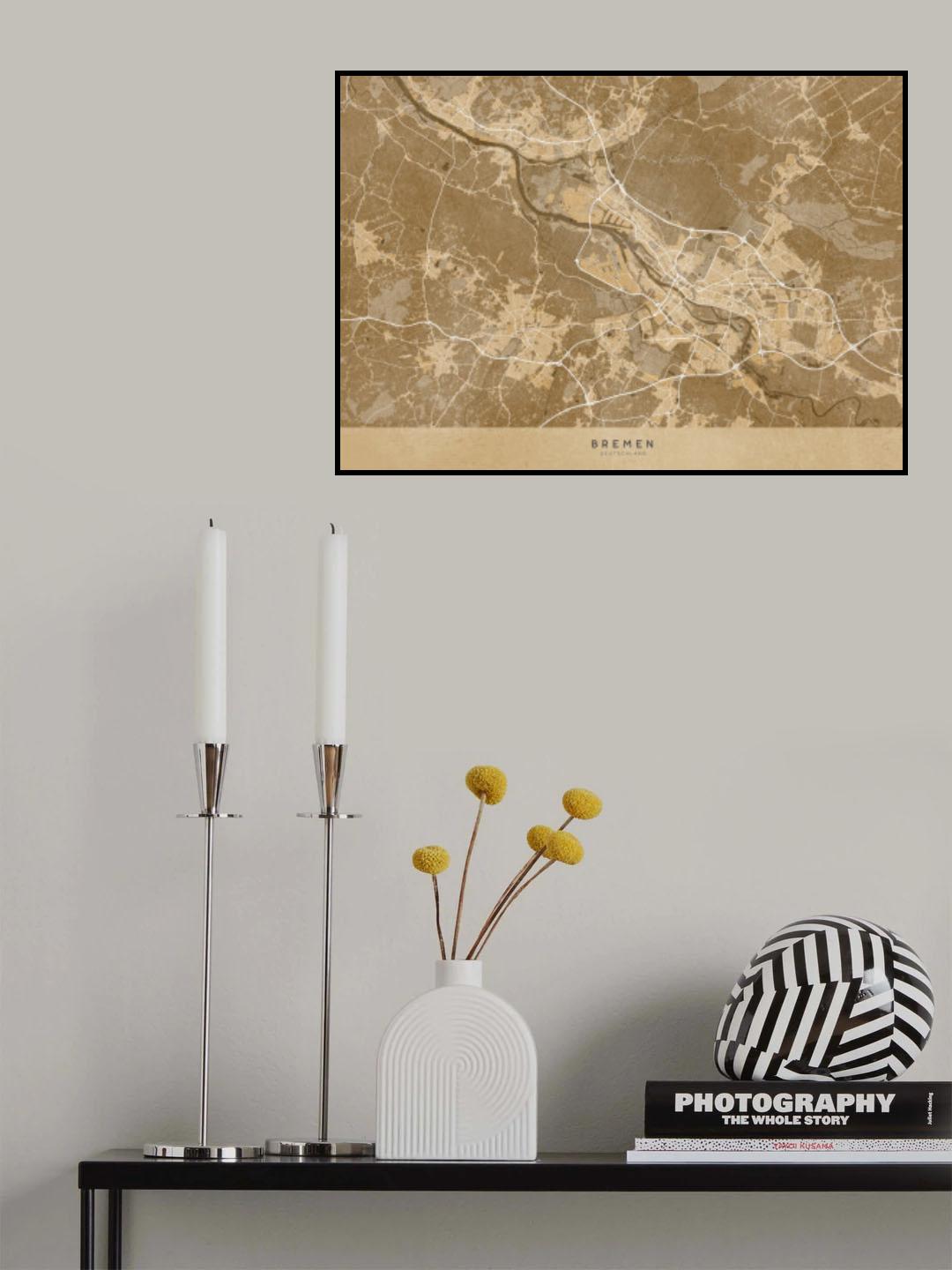 Sepia vintage map of Bremen Germany Poster och Canvastavla