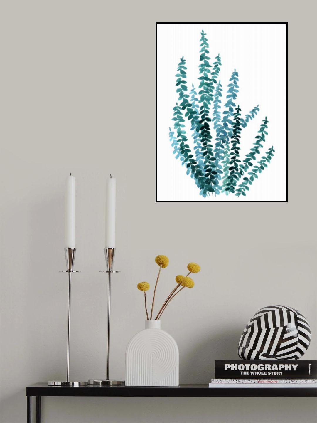 Watercolor eucalyptus branch in teal Poster och Canvastavla