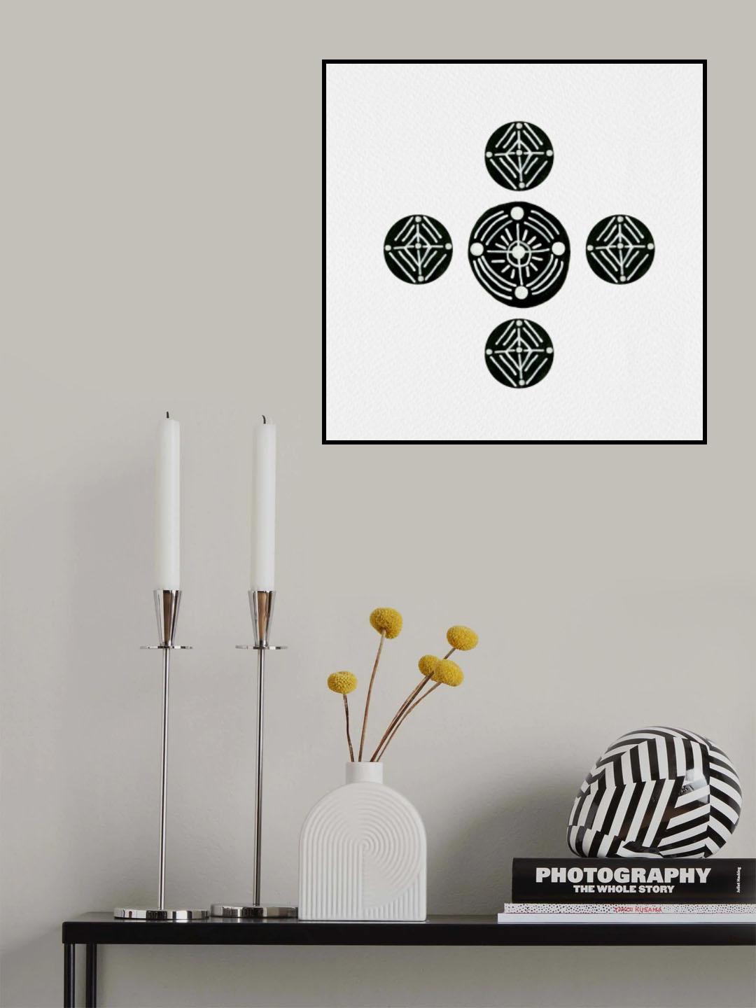 Tribal Ethnic Circles 2 Geometric Black White Poster och Canvastavla