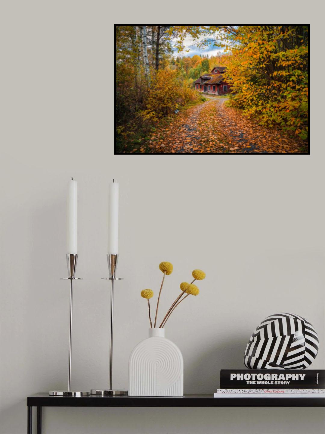 Old mill surrounded by autumn colors Poster och Canvastavla