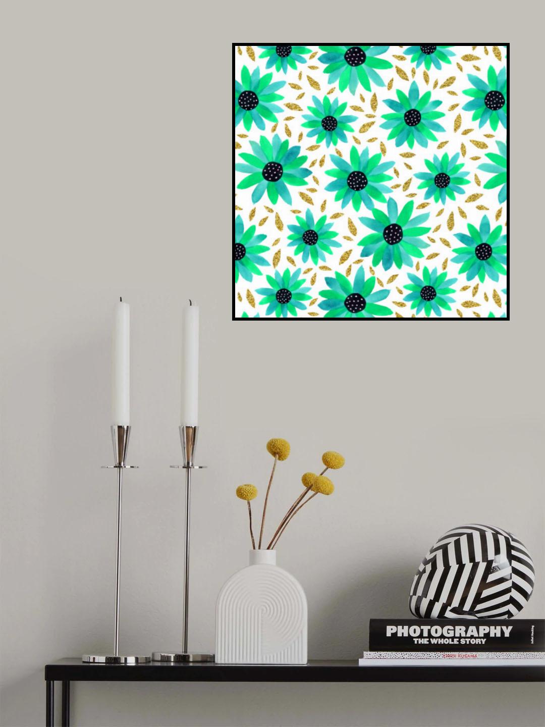 Gold Glitter Turquoise Mint Polka Dot Center Poster och Canvastavla