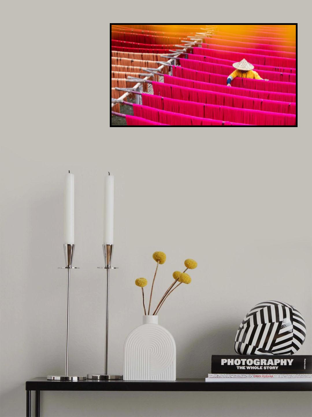 Drying coloured cotton fabric Poster och Canvastavla