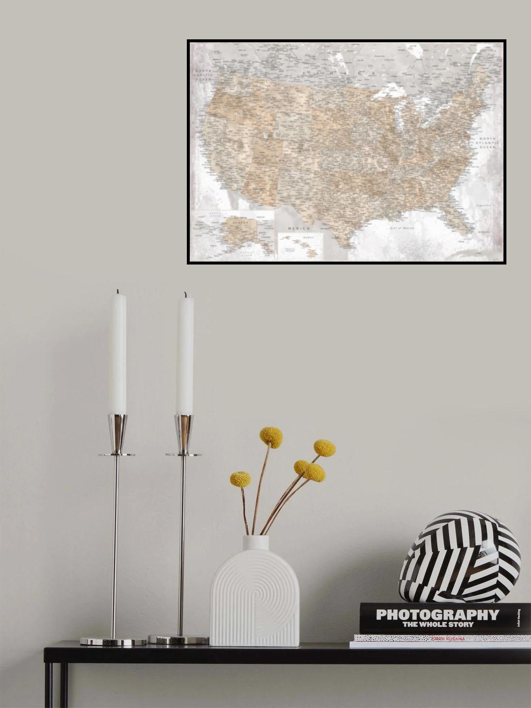 Highly detailed map of the United States, Kacia Poster och Canvastavla