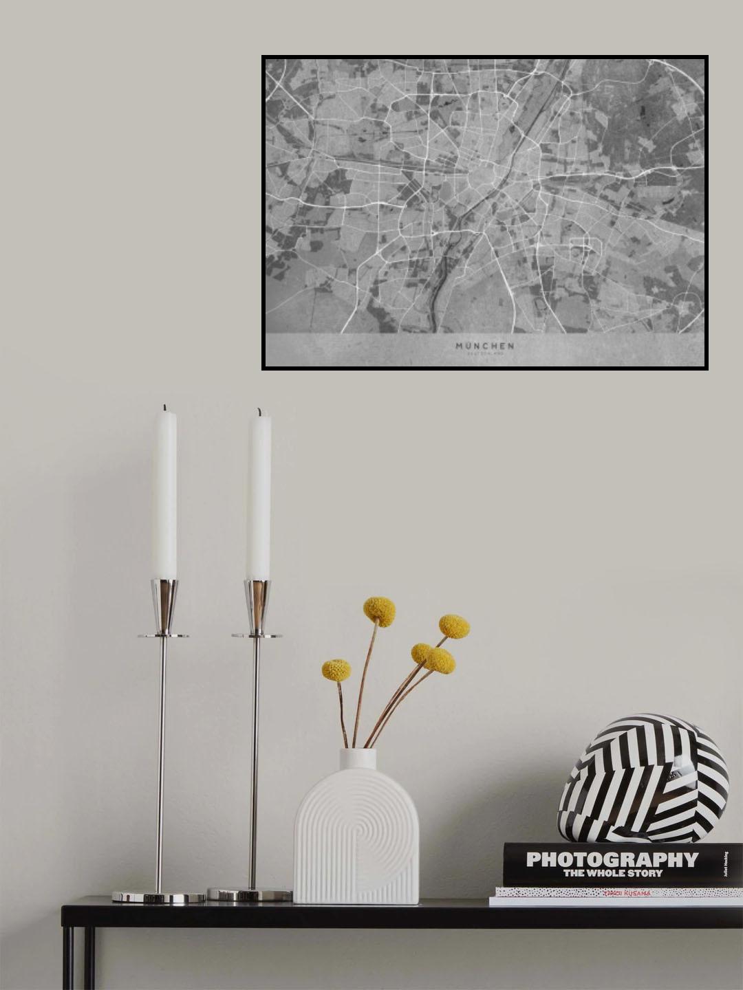 Gray vintage map of Munich Germany Poster och Canvastavla