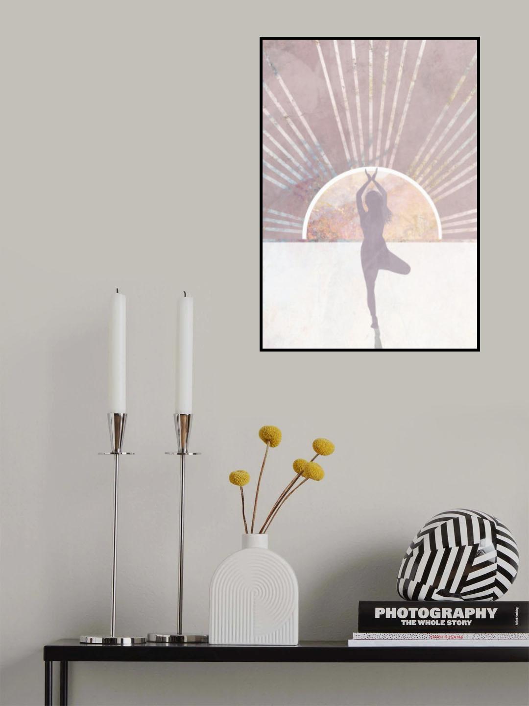 Pink Gold Sun Yoga 1 Poster och Canvastavla