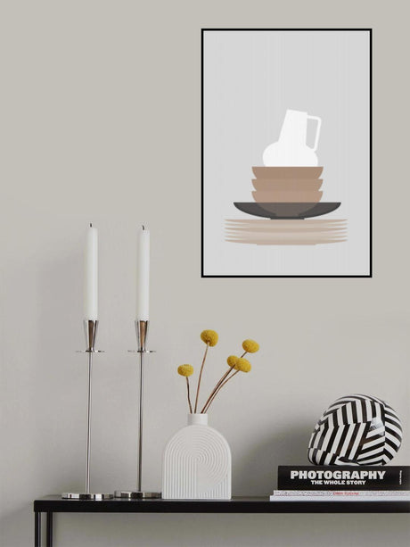 Dishes and vase in gray Poster och Canvastavla